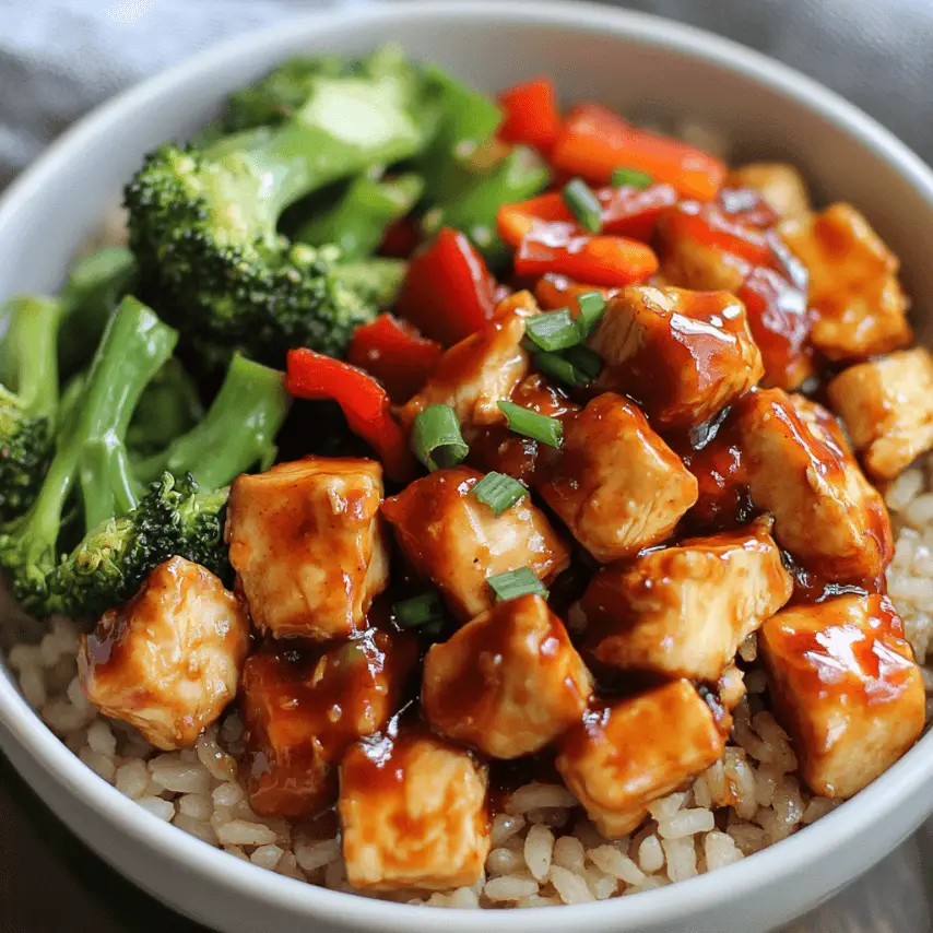 Honey BBQ Chicken Rice Served in a Rustic Bowl