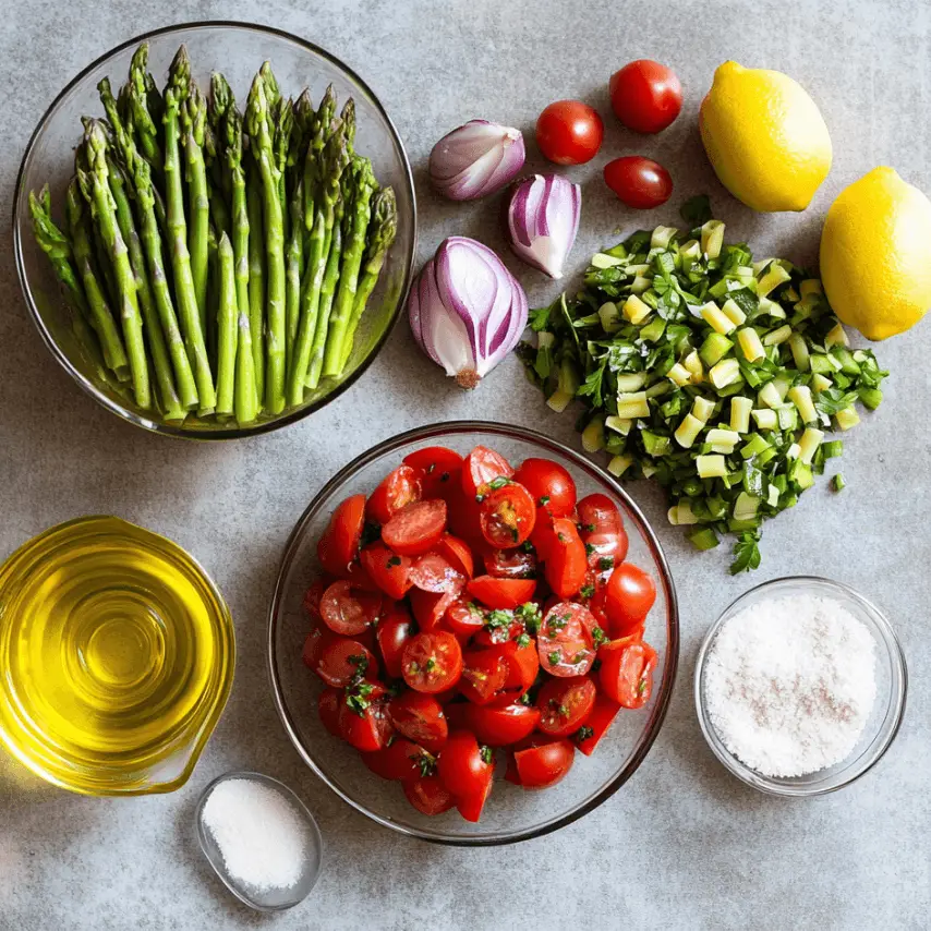 Lemony Asparagus Pasta Salad with Fresh Herbs and Tomatoes
