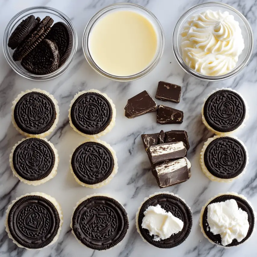 Mini Oreo Cheesecakes with Whipped Cream Topping