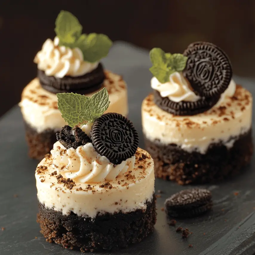 Mini Oreo Cheesecakes with Whipped Cream Topping