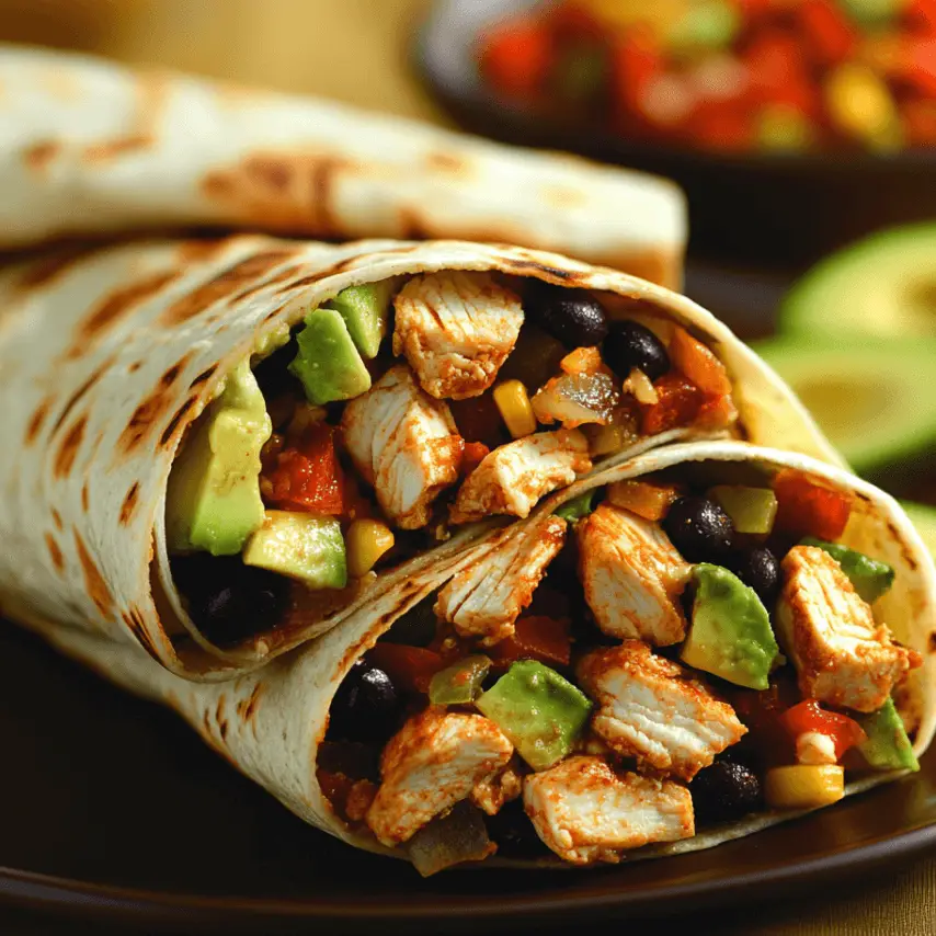 Quick & Easy Chicken Avocado Wrap on Whole Wheat Tortilla