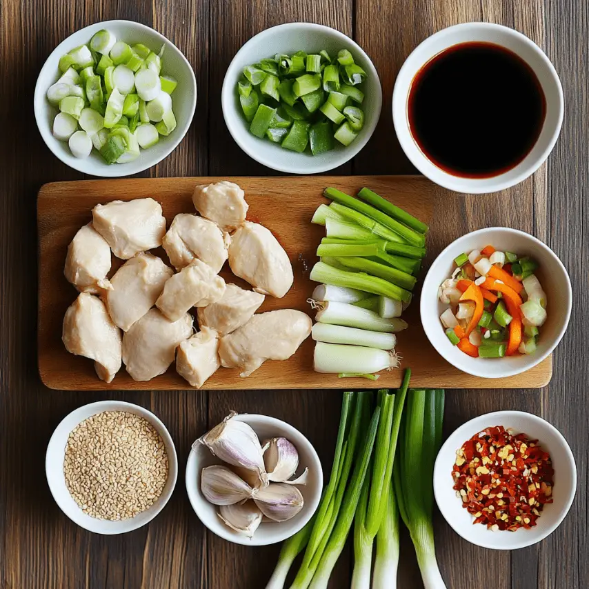 Scallion Chicken Stir-Fry in Wok with Fresh Scallions