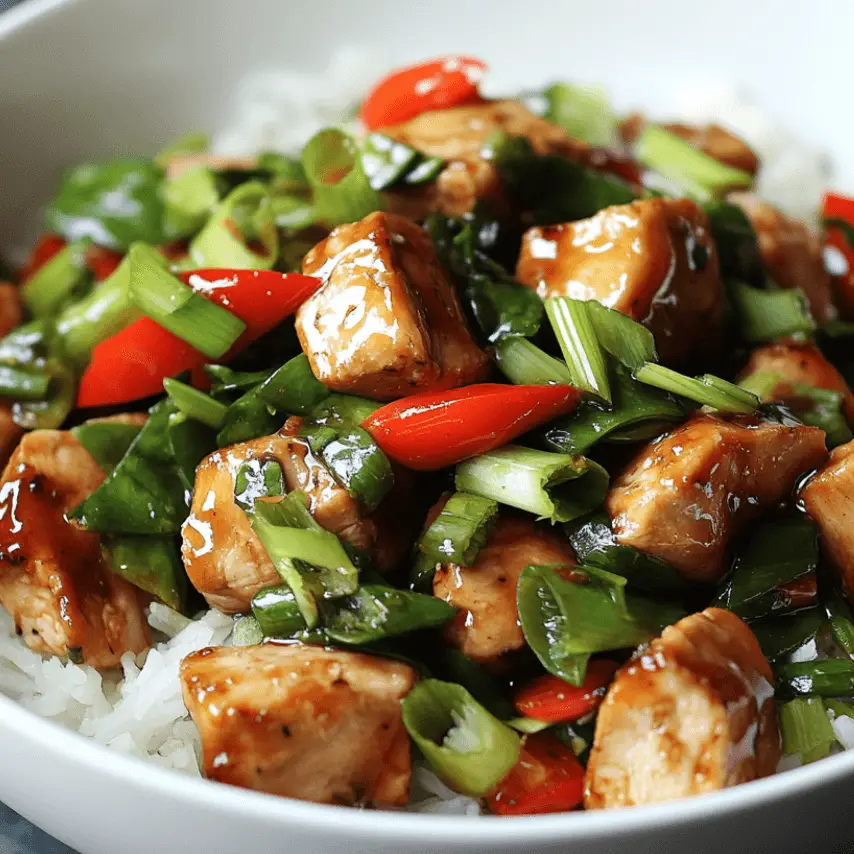 Scallion Chicken Stir-Fry in Wok with Fresh Scallions