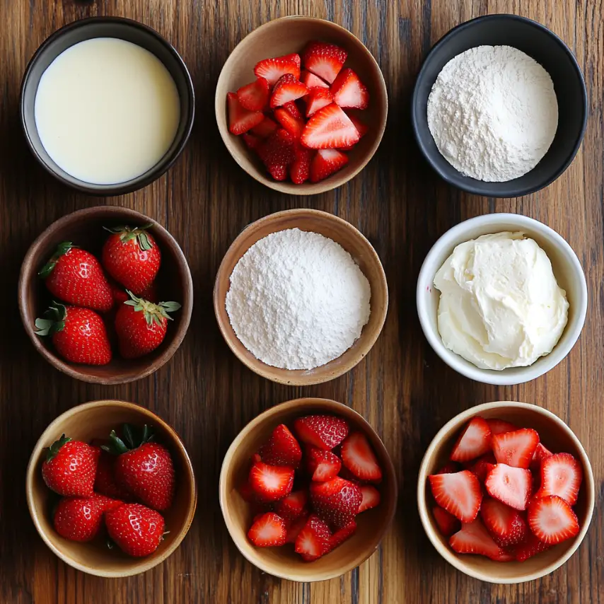 Vanilla Cake with Strawberries and Cream Cheese Frosting