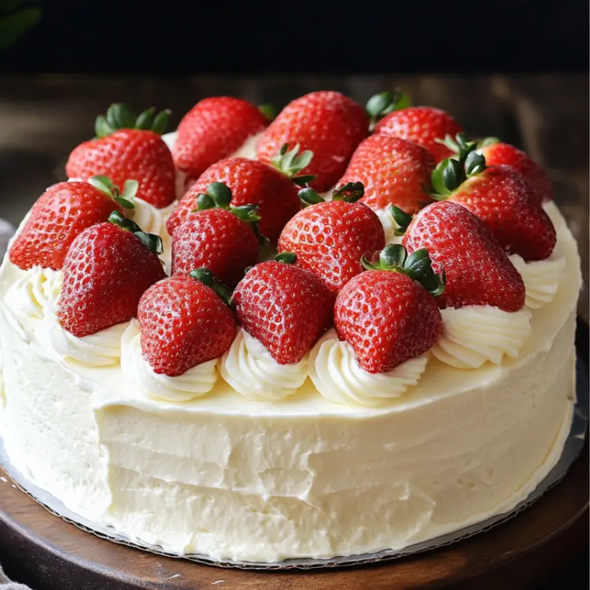 Vanilla Cake with Strawberries and Cream Cheese Frosting