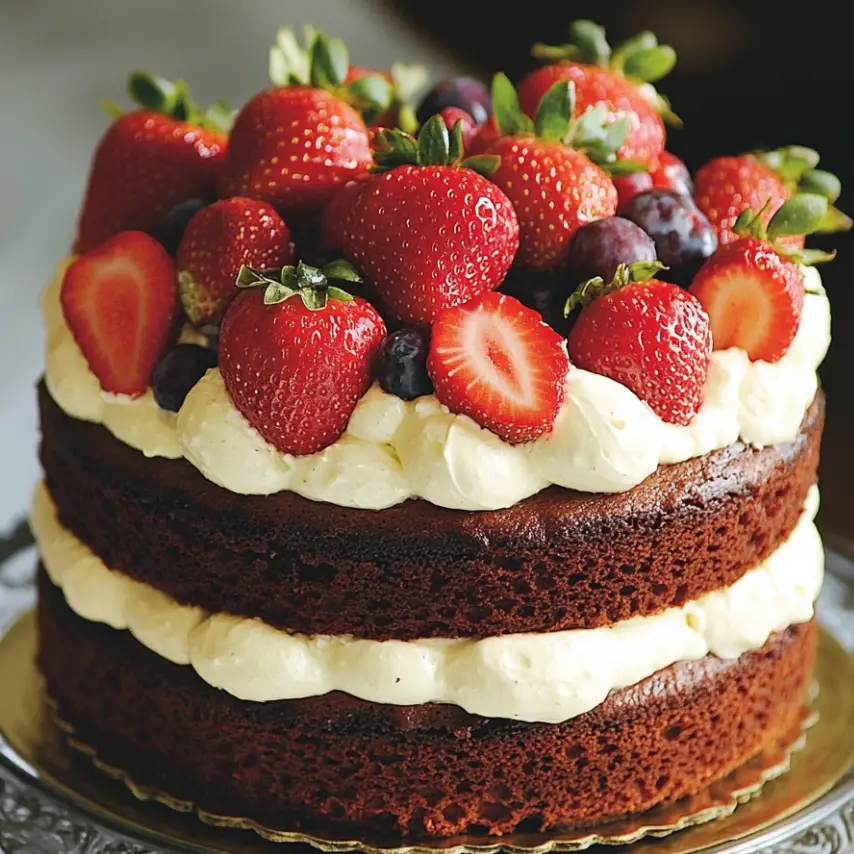 Vanilla Cake with Strawberries and Cream Cheese Frosting