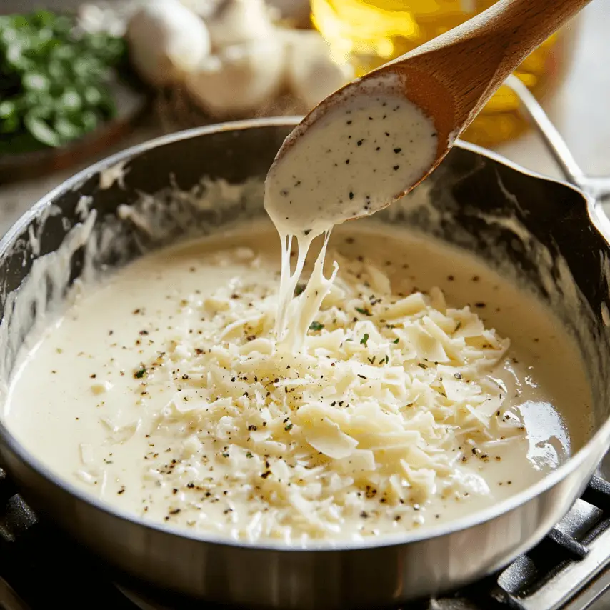 White Garlic Pizza Sauce Drizzled on Fresh Pizza