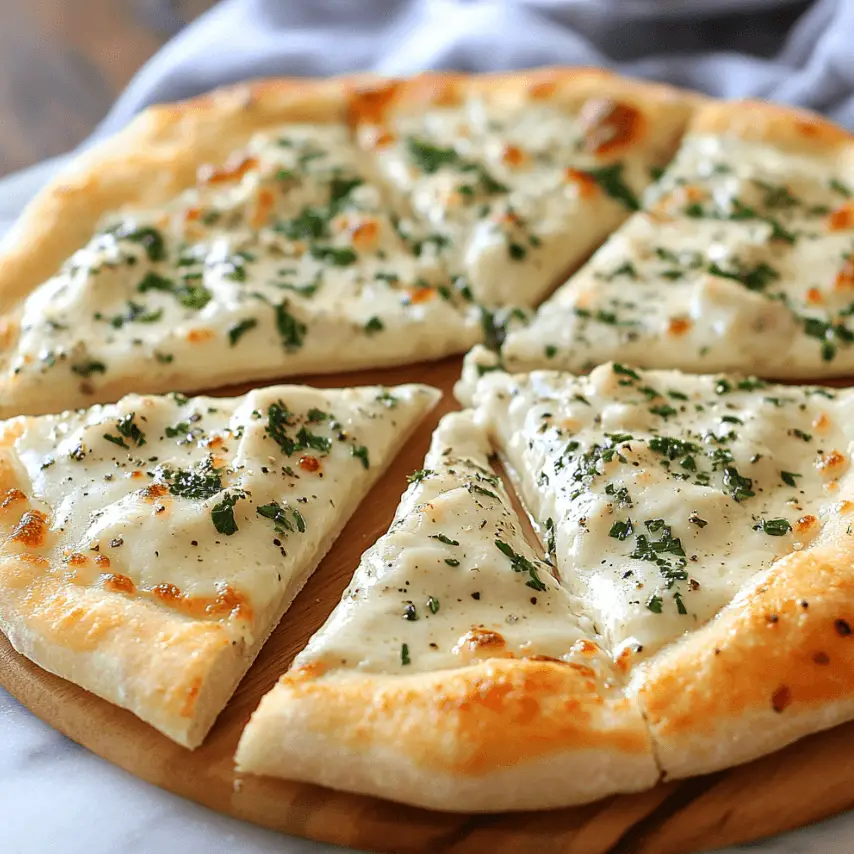 White Garlic Pizza Sauce Drizzled on Fresh Pizza