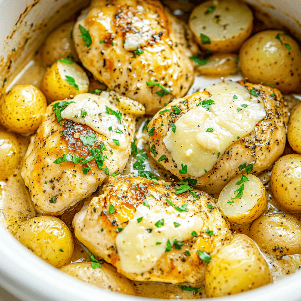 Crockpot Garlic Parmesan Chicken and Potatoes recipe you'll love!