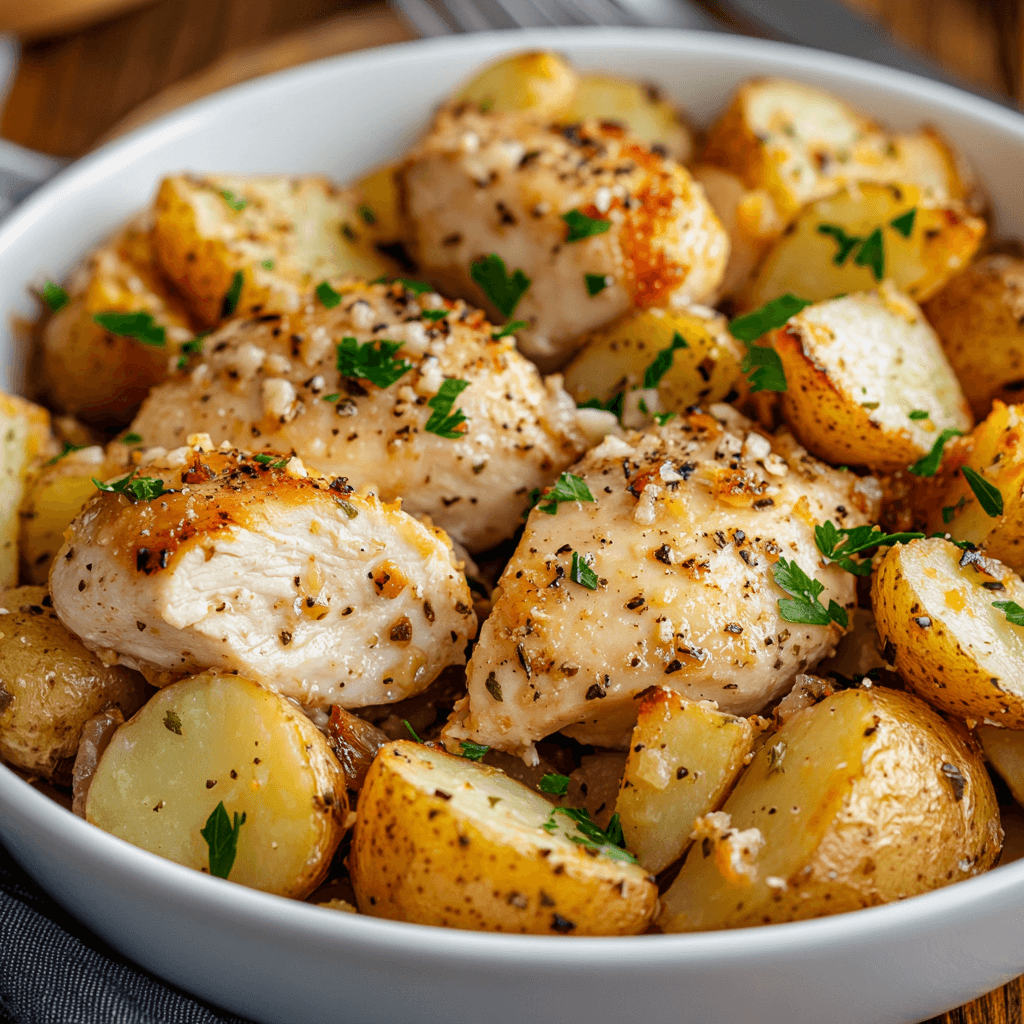 Crockpot Garlic Parmesan Chicken and Potatoes recipe you'll love!