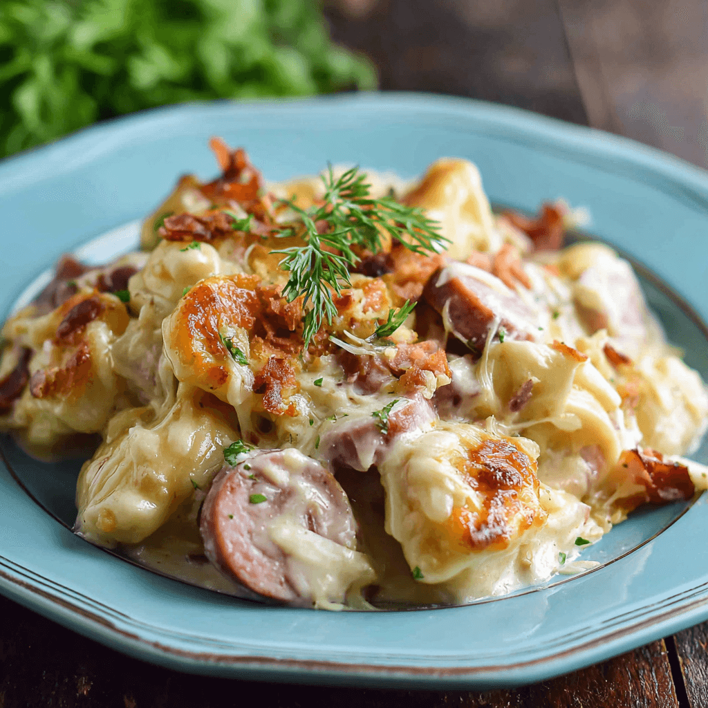 THE BEST Crockpot Pierogi Casserole With Kielbasa Recipe!