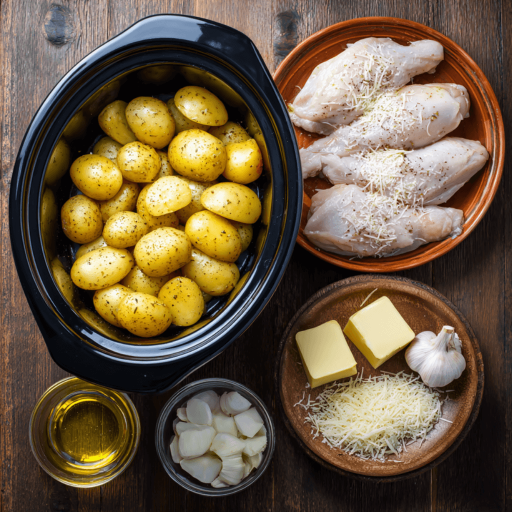 Garlic Parmesan Crockpot Chicken and Potatoes Made Easy!