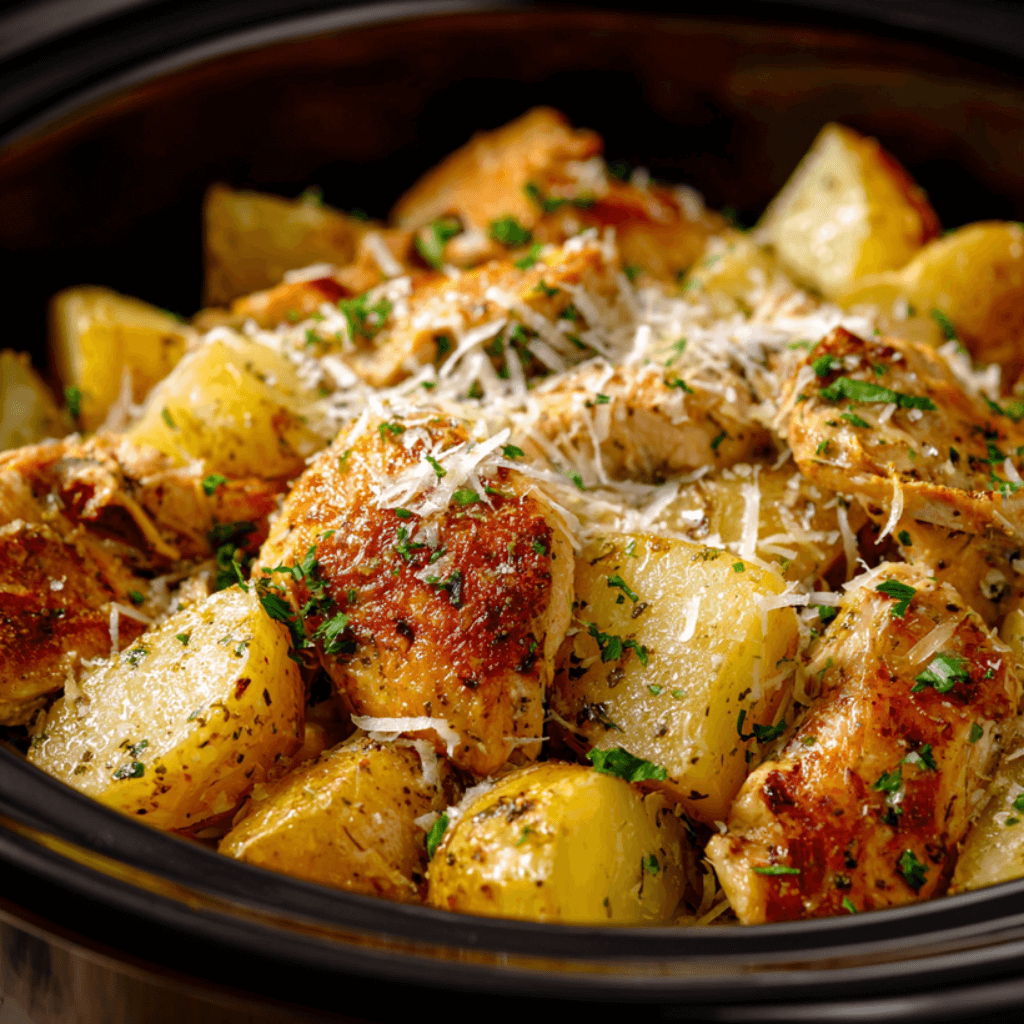 Garlic Parmesan Crockpot Chicken and Potatoes for Easy Meals