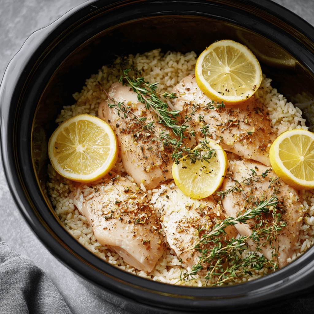 Slow Cooker Lemon Herb Chicken and Rice for Easy Meals