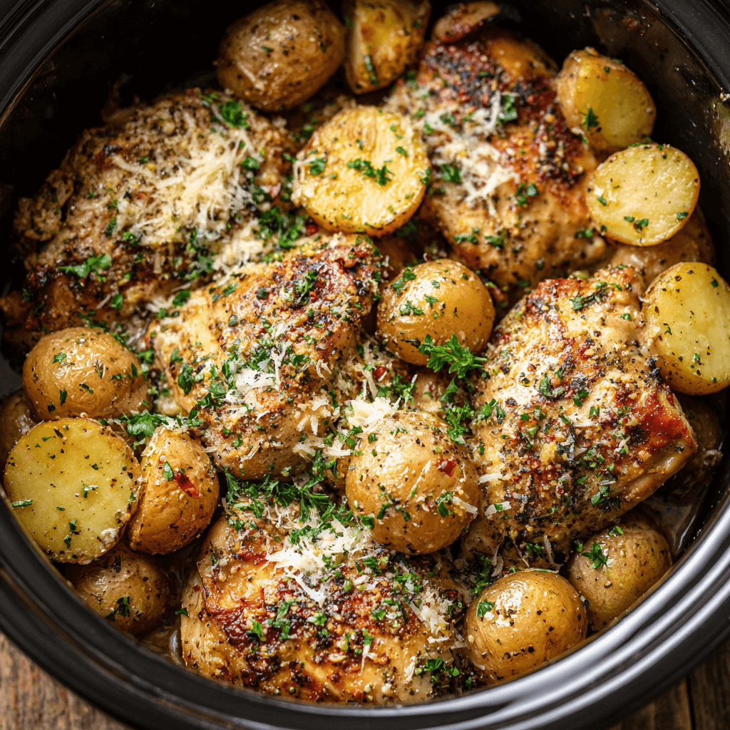 Garlic Parmesan Crockpot Chicken and Potatoes Made Easy!