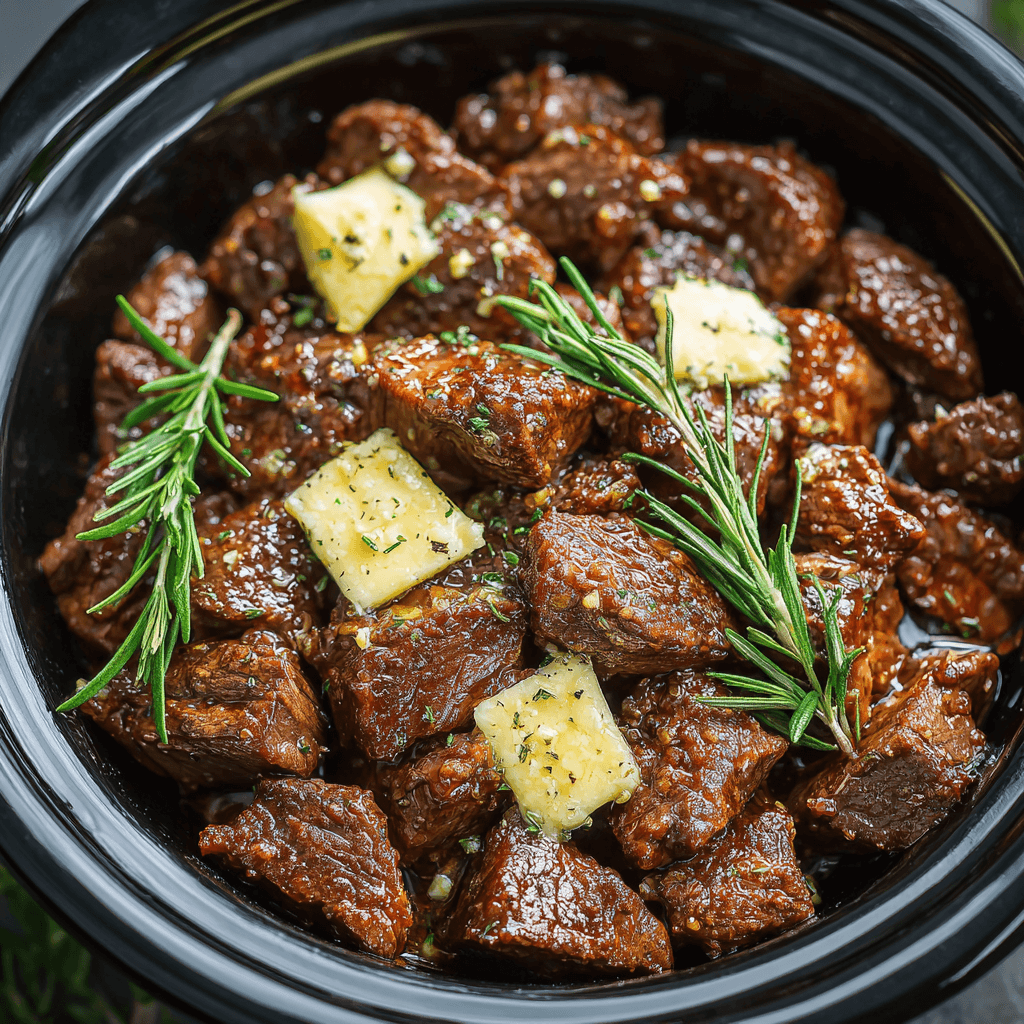 High Protein Slow Cooker Garlic Butter Beef Bites Delight!