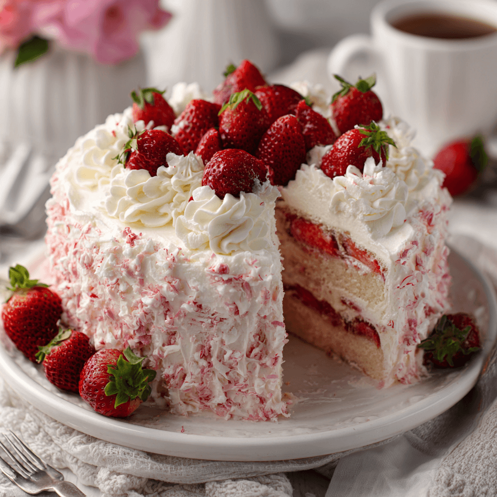 Strawberry cake cream cheese whipped cream frosting delights babies!