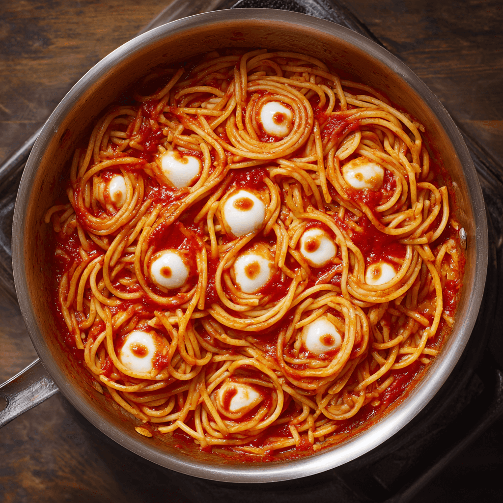 Bloody Spaghetti with Mozzarella Eyeballs: A Spooktacular Dish!