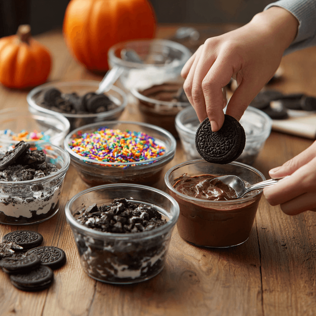 Make these fun Halloween dirt cups for a spooky treat!