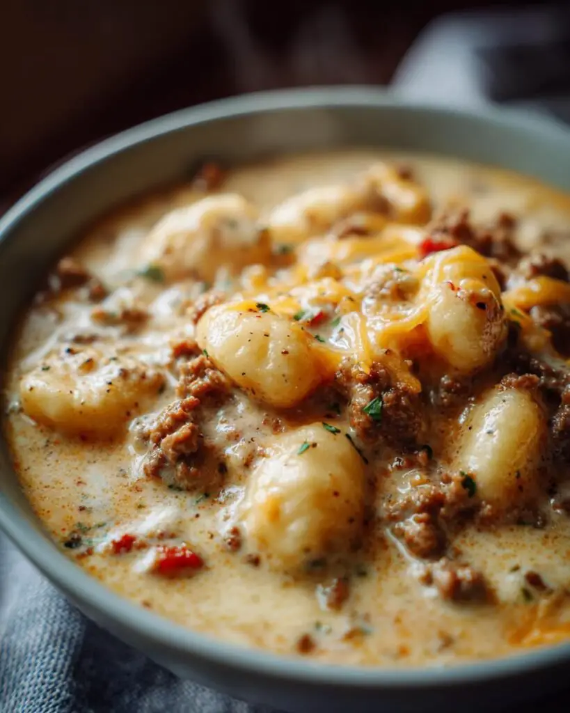 Beef Cheddar Gnocchi Soup