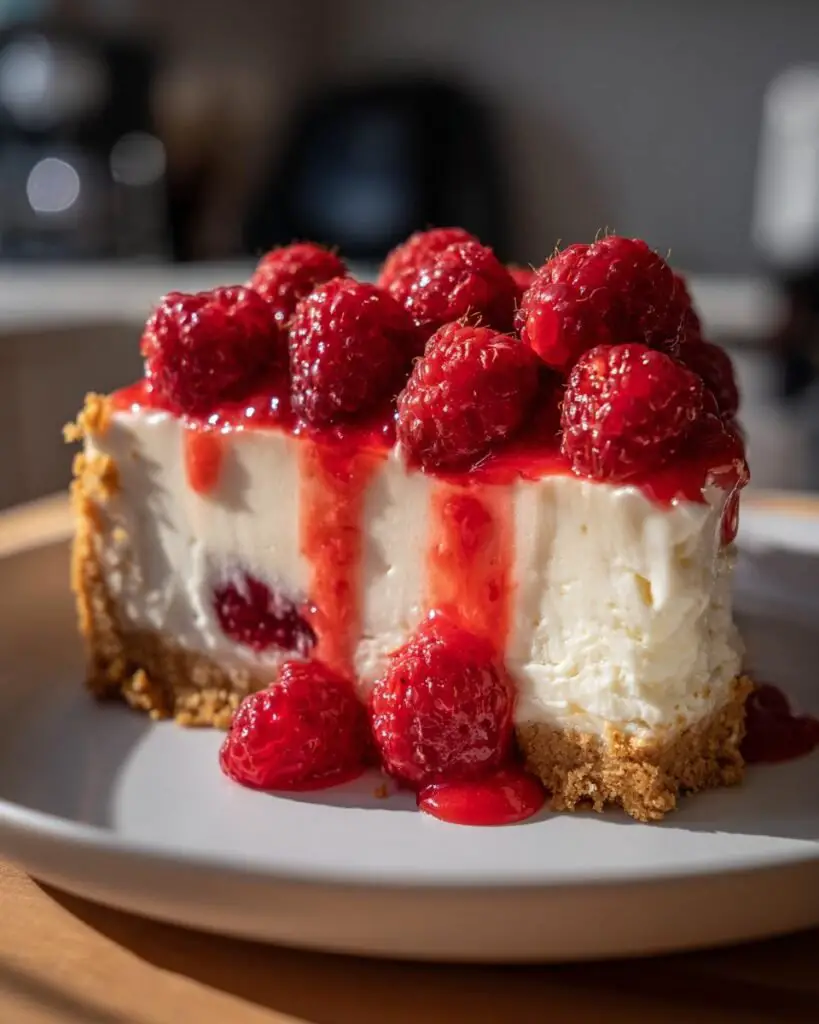 Raspberry Cream Pie has layers of no-bake cheesecake