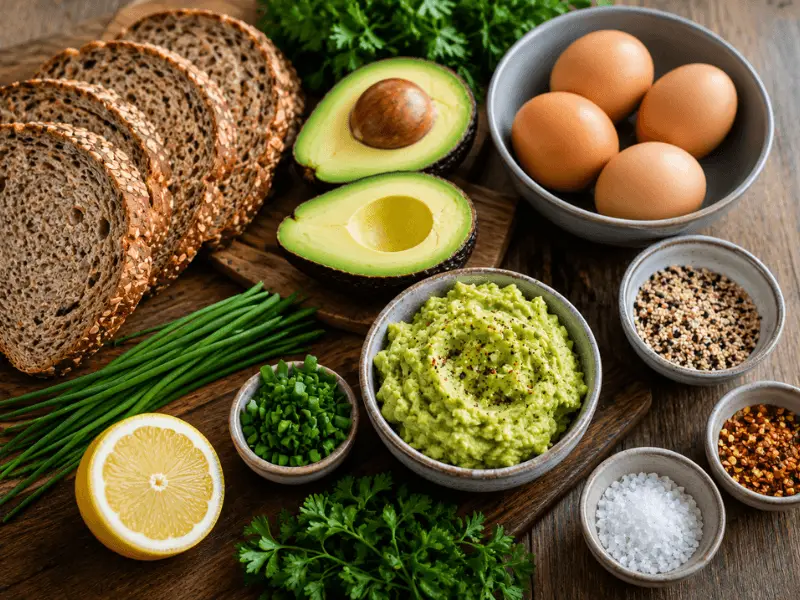 Zutaten für 4 Köstliche Avocado-Ei Toasts