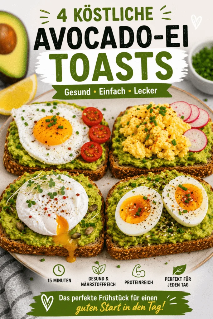 Servierte 4 Köstliche Avocado-Ei Toasts mit frischen Kräutern