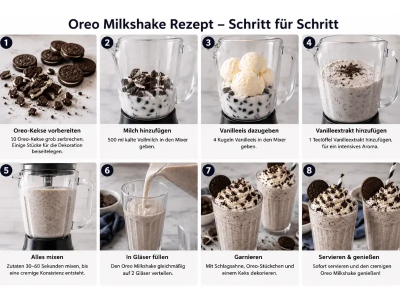 Oreo Milkshake Rezept Schritt für Schritt Anleitung mit Bildern