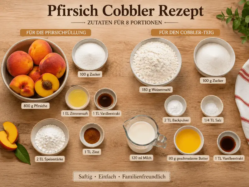 Pfirsich Cobbler Rezept Zutaten für 8 Portionen