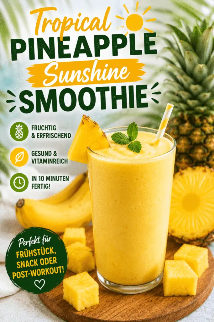 Tropical Pineapple Sunshine Smoothie – cremiger Ananas-Smoothie für Frühstück und Sommer.