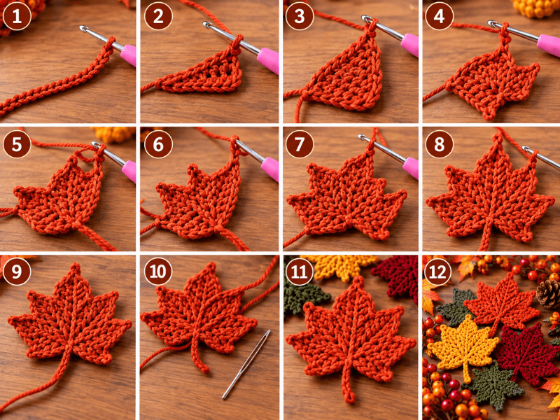 Schritt für Schritt herbstliche Tischdeko häkeln mit einem Blättermotiv