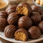 Erdnussbutterbonbons mit Schokoladenüberzug auf einem Dessertteller