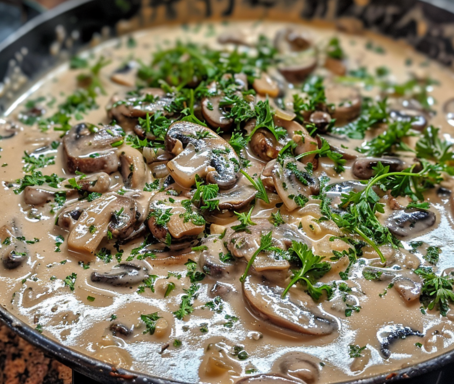 Perfectly Creamy Mushroom Sauce in a Skillet