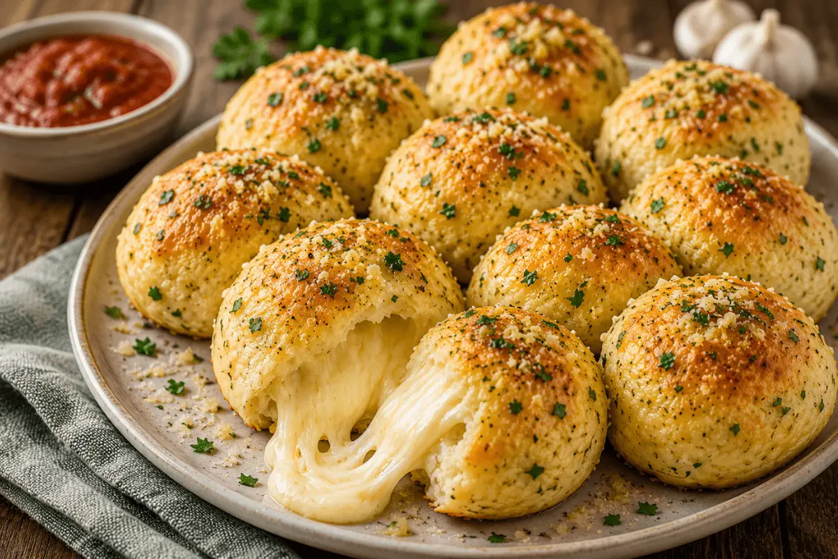 Pillsbury Keks Knoblauchbutter Käsebomben mit geschmolzenem Mozzarella und knuspriger Kruste