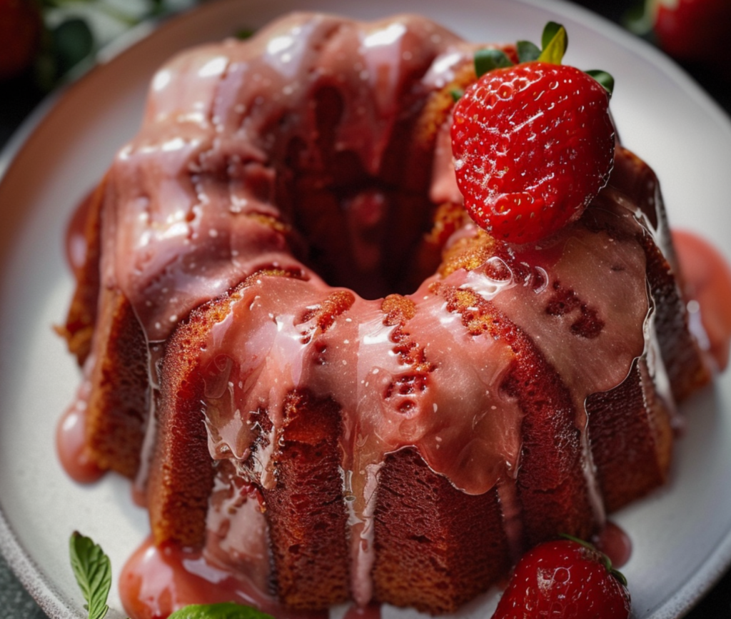 Strawberry Honeybun Cake Slice with Fresh Strawberries