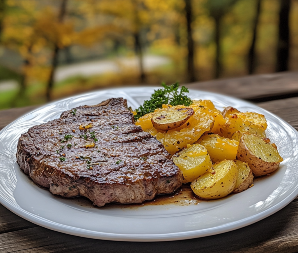 Garlic Butter Steaks with Cheesy Baked Potatoes – A Delicious Comfort Meal