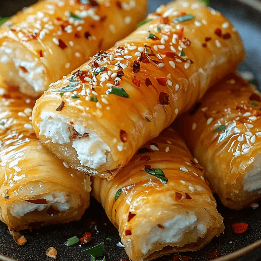 Golden Oven Fried Feta Rolls with Chili Honey Drizzle