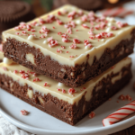 White Chocolate Peppermint Fudge Bars on a Festive Plate