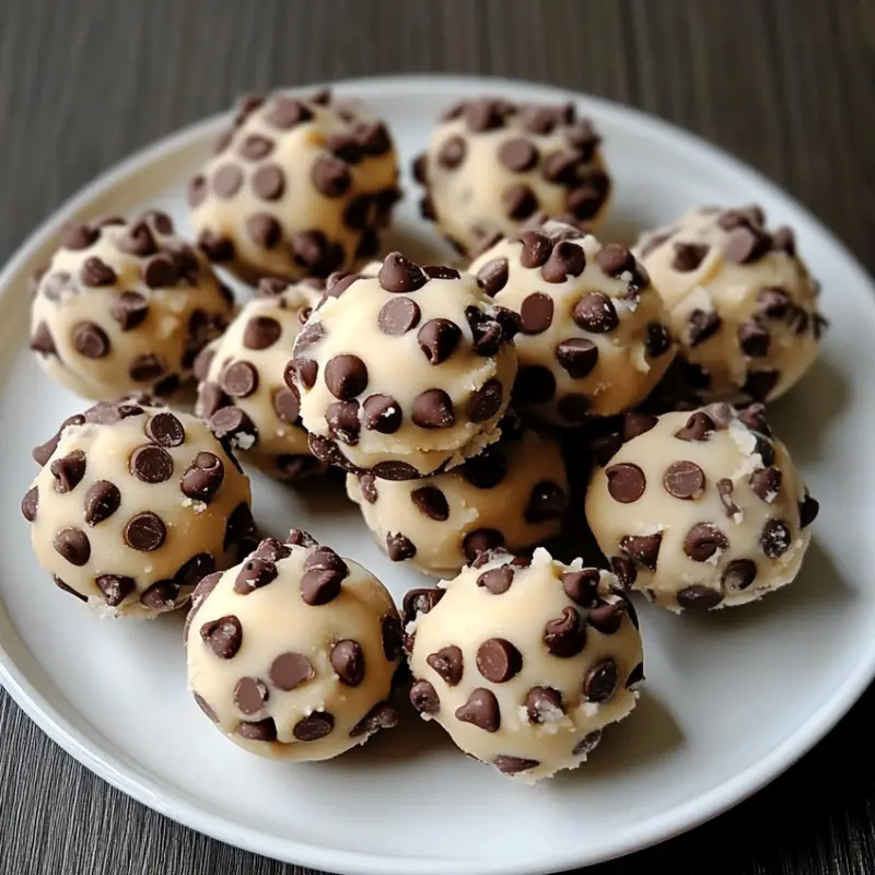Chocolate Chip Cookie Dough Truffles on Dessert Plate