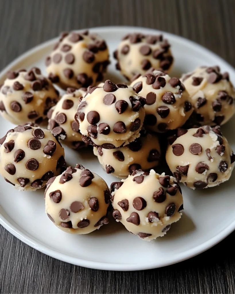 Chocolate Chip Cookie Dough Truffles on Dessert Plate