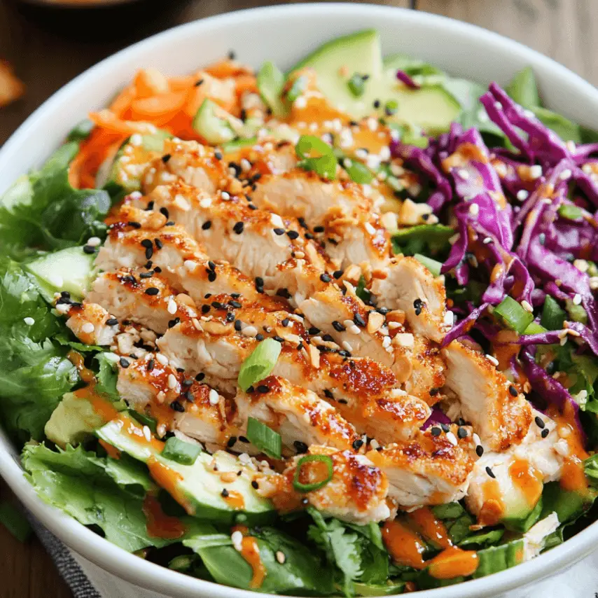 Asian Chicken Crunch Salad Bowl with Sesame Dressing