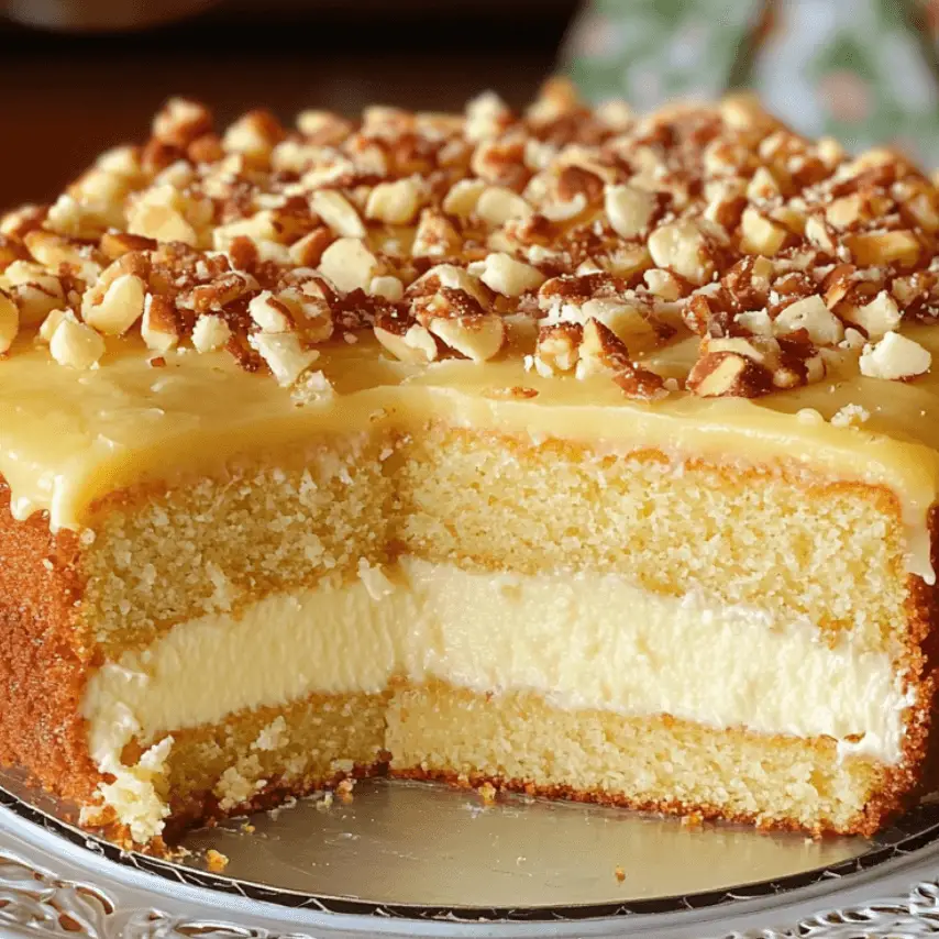 Elvis Presley Cake Topped with Cream Cheese Frosting and Pecans