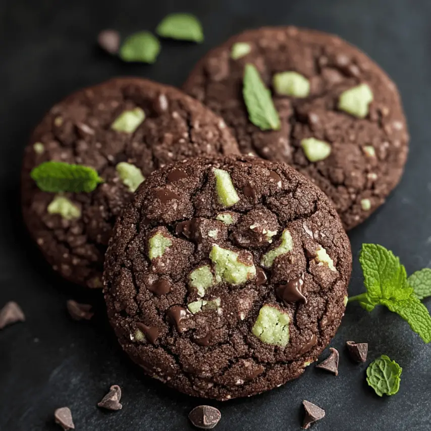 Freshly Baked Chocolate Mint Cookies on a Cooling Rack