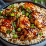 Honey BBQ Chicken Rice Served in a Rustic Bowl