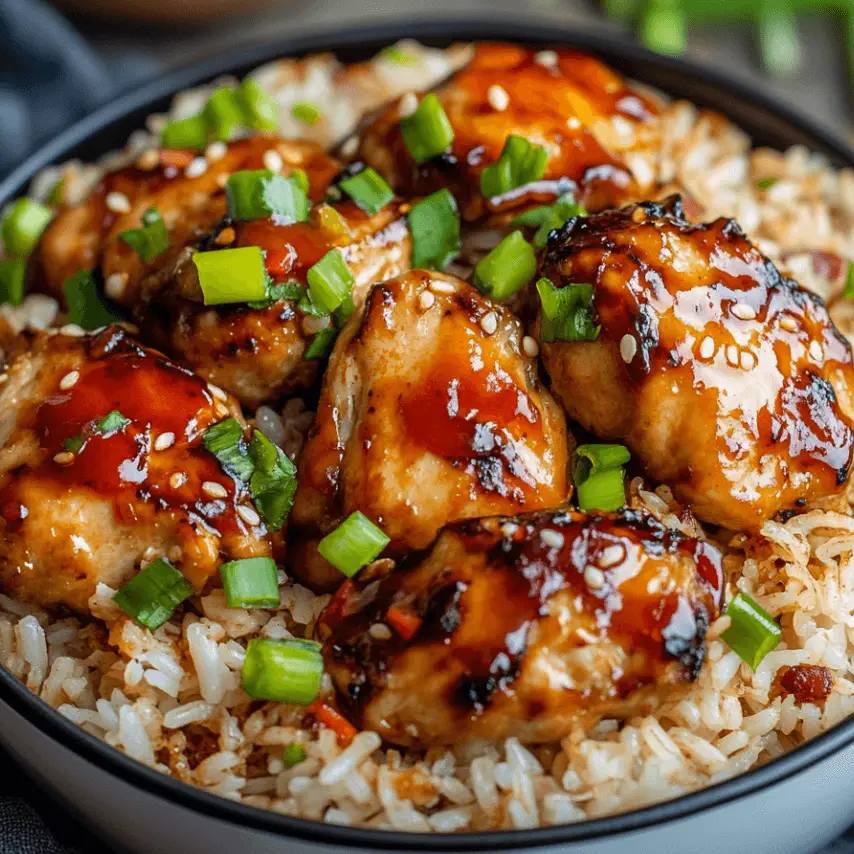 Honey BBQ Chicken Rice Served in a Rustic Bowl
