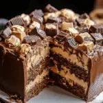 Reese’s Peanut Butter Cup Earthquake Cake Slice on Plate