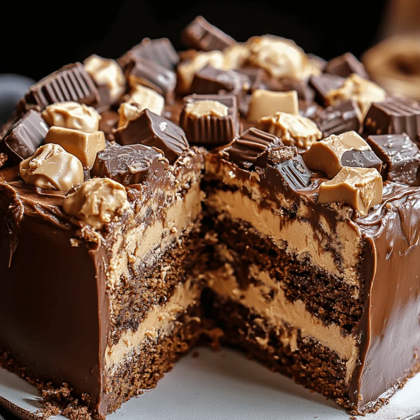 Reese’s Peanut Butter Cup Earthquake Cake Slice on Plate