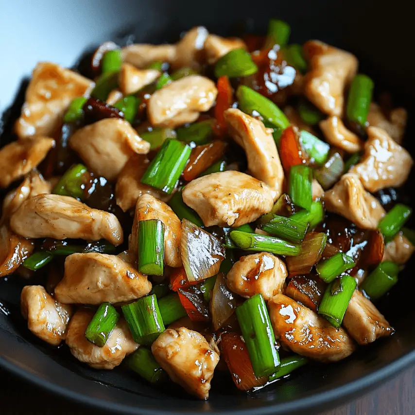 Scallion Chicken Stir-Fry in Wok with Fresh Scallions