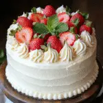 Vanilla Cake with Strawberries and Cream Cheese Frosting