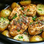 Crockpot Garlic Parmesan Chicken and Potatoes recipe you'll love!